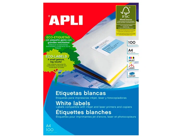 Apli Etiquetas Adhesivas Blancas 105 x 42,4 mm de Cantos Rectos