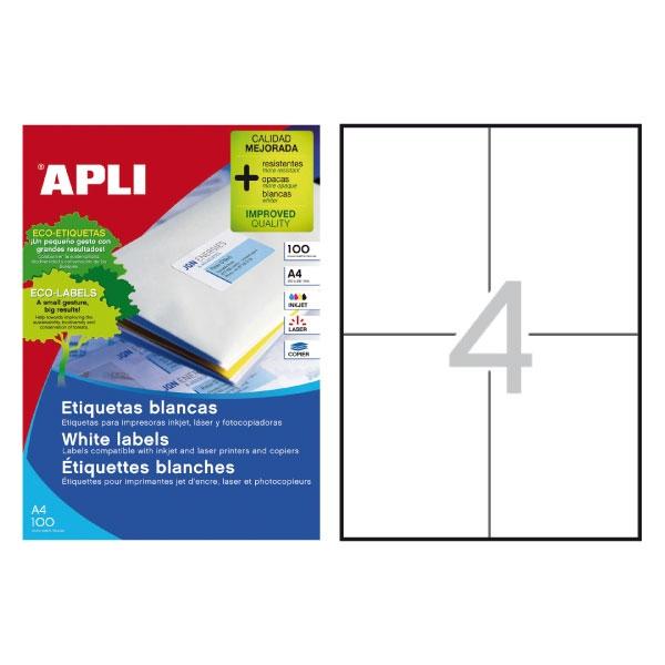 Apli Etiquetas Adhesivas 105x148mm Blancas Canto Recto