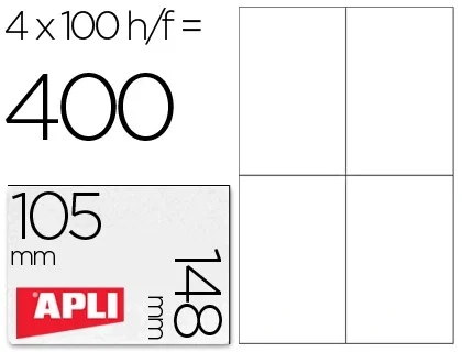 Apli Etiquetas Adhesivas 105x148mm Blancas Canto Recto