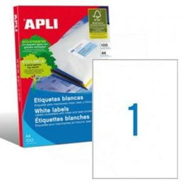Apli Etiquetas Adhesivas A4 Blancas Cantos Rectos 100 Hojas