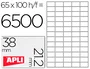 Apli Etiquetas Adhesivas Blancas 38x21,2 mm C-Rectos 65 X 100H Inkjet-Láser