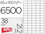 Apli Etiquetas Adhesivas Blancas 38x21,2 mm C-Rectos 65 X 100H Inkjet-Láser