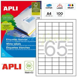 Apli Etiquetas Adhesivas Blancas 38x21,2 mm C-Rectos 65 X 100H Inkjet-Láser