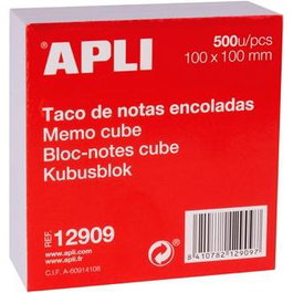 Apli 8410782129097 Taco de Notas Encoladas 500 Hojas 100x100 mm Blanco Gramaje 70 g/m²