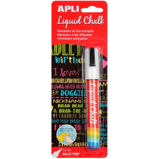 Apli Marcador De Tiza Líquida Punta Redonda 5,5 mm Blanco, Ideal Para Pizarras Y Ventanas, Blíster 1 Ud Apli Marcador De Tiza Líquida Punta Redonda 5,5 mm Blanco, Ideal Para Pizarras Y Ventanas, Blíster 1 Ud