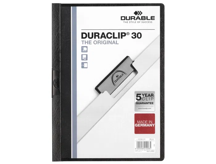 Durable Carpeta Duraclip Dossier Pinza Lateral Negro Capacidad 30 Hojas Polipropileno Formato Din A4