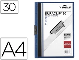 Durable Carpeta Duraclip Dossier con Pinza Lateral Azul Oscuro, Capacidad 30 Hojas, Formato Din A4