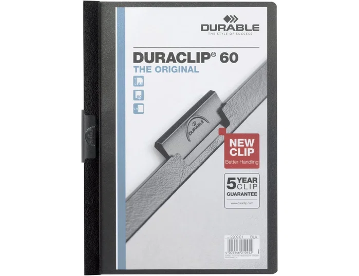 Durable Dosier Duraclip con clip de acero, A4, 60 hojas, Negro