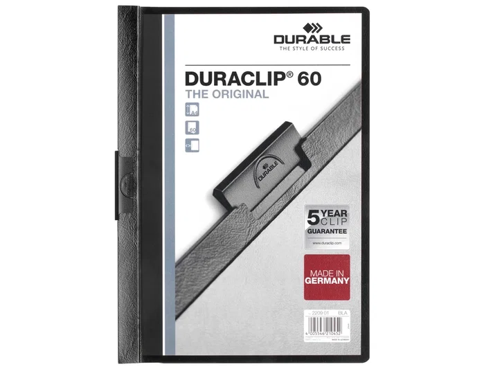Durable Dosier Duraclip con clip de acero, A4, 60 hojas, Negro