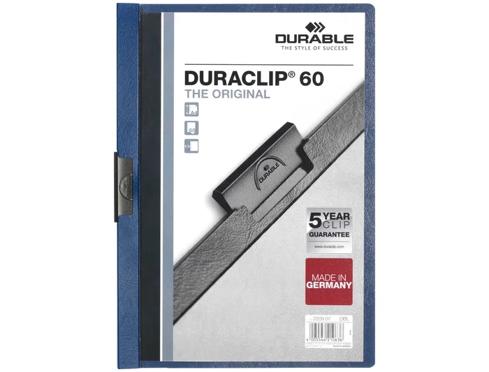 Durable Carpeta Duraclip Dossier Pinza Lateral Azul Oscuro Capacidad 60 Hojas Din A4 Polipropileno