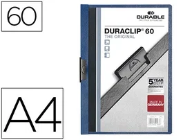 Durable Carpeta Duraclip Dossier Pinza Lateral Azul Oscuro Capacidad 60 Hojas Din A4 Polipropileno