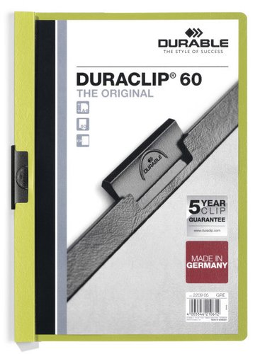 DURABLE Dosier clip DURACLIP PVC A4 Verde claro (Set de 25) DURABLE Dosier clip DURACLIP PVC A4 Verde claro (Set de 25)