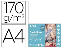 Apli Cartulina Blanca A4 170g/m2 Paquete de 50 Hojas