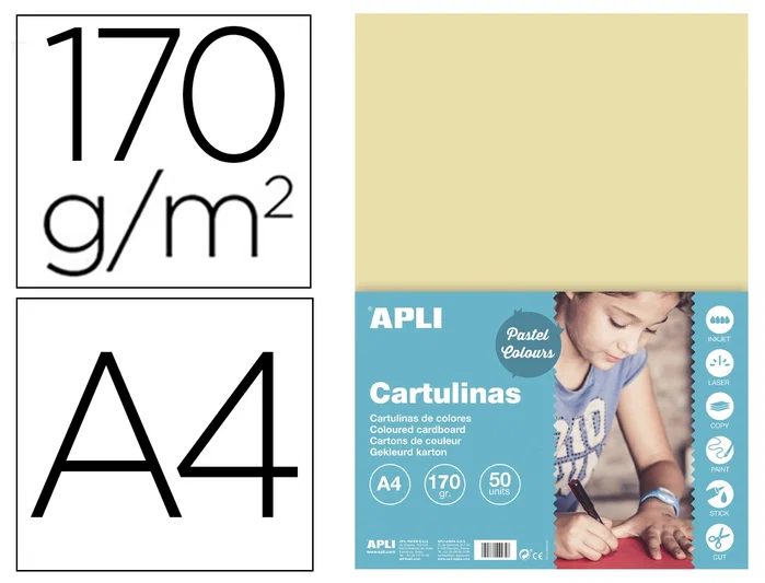 Apli Cartulina Crema DIN A4 170g/m2 Paquete de 50 Hojas Apli Cartulina Crema DIN A4 170g/m2 Paquete de 50 Hojas