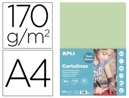 Apli Cartulina Din A4 Verde esmeralda 170g/m2, 50 hojas