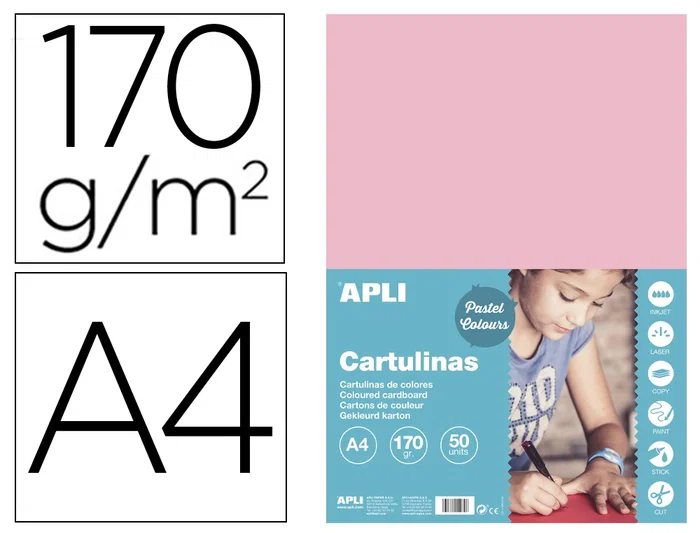 Apli Cartulina Rosa Din A4 170g/m2 Paquete 50 Hojas Apli Cartulina Rosa Din A4 170g/m2 Paquete 50 Hojas