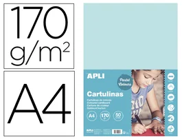 Apli Cartulina DIN A4 Azul Claro 170g/m2 Paquete de 50 Hojas