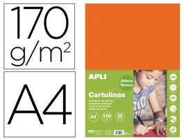Apli Cartulina DIN A4 Naranja 170g/m2 Paquete 50 Hojas