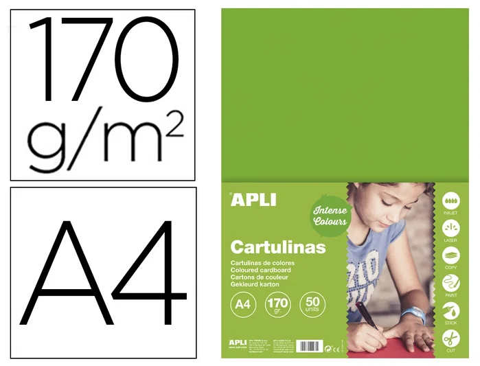 Apli Cartulina Verde Hierba 170 g/m² DIN A4 (50 hojas) Apli Cartulina Verde Hierba 170 g/m² DIN A4 (50 hojas)