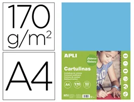 Apli Cartulina A4 Azul Cielo 170g/m2 Pack de 50 Hojas