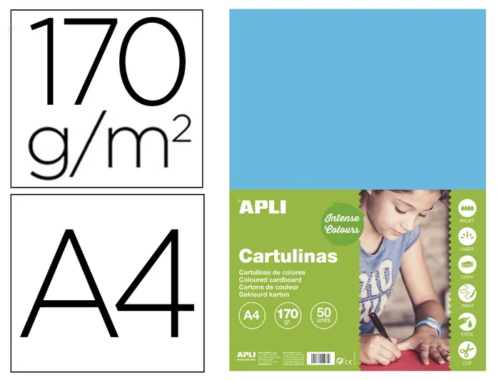 Apli Cartulina A4 Azul Cielo 170g/m2 Pack de 50 Hojas Apli Cartulina A4 Azul Cielo 170g/m2 Pack de 50 Hojas