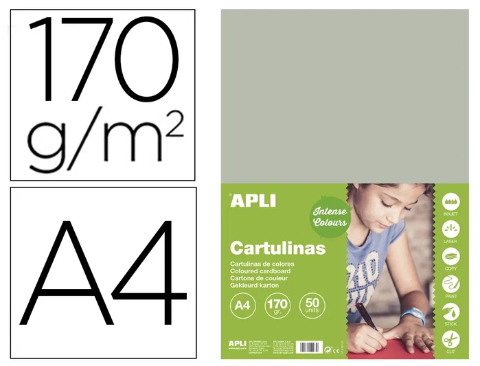 Apli Cartulina Gris A4 170 g/m² de 50 Hojas Apli Cartulina Gris A4 170 g/m² de 50 Hojas