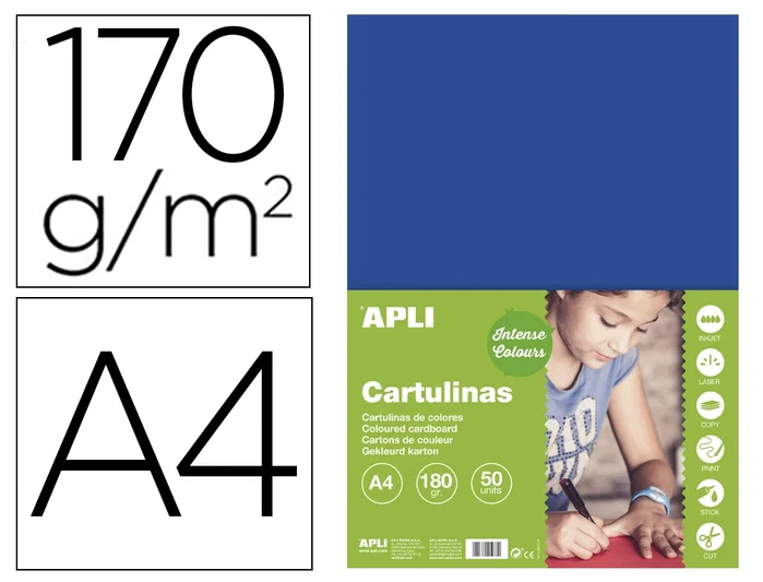 Apli Cartulina DIN A4 azul oscuro 170 g/m² paquete de 50 hojas Apli Cartulina DIN A4 azul oscuro 170 g/m² paquete de 50 hojas