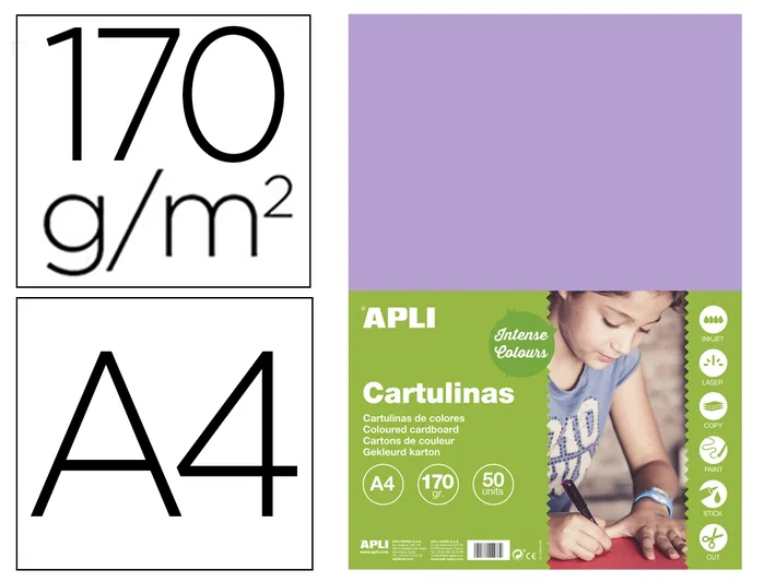 Apli Cartulina Violeta Din A4 170 g/m² Paquete de 50 Hojas Apli Cartulina Violeta Din A4 170 g/m² Paquete de 50 Hojas