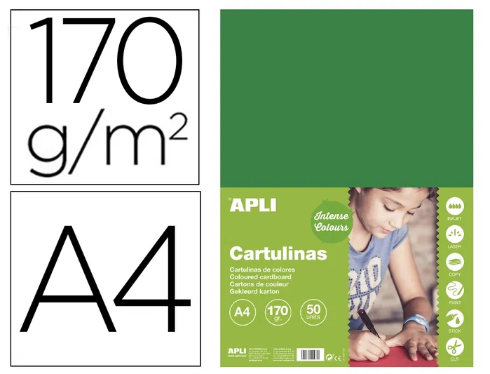 Apli Cartulina Verde Oscuro A4 170g/m2 Paquete de 50 Hojas Apli Cartulina Verde Oscuro A4 170g/m2 Paquete de 50 Hojas