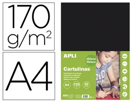 Apli Cartulina Negra A4 170 g/m² de 50 Hojas