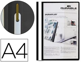 Durable Carpeta Duraplus® A4+ Extra Ancho con Fastener Metálico, Cubierta Transparente y Trasera Opaca, Negro, Ref. Fastener, 120-180 micras