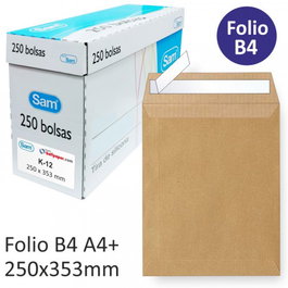 Sam 145607 Caja 250 Bolsas Din B4 Folio Kraft 90 Grs. Autoadhesivo Tira Silicona (250x353)