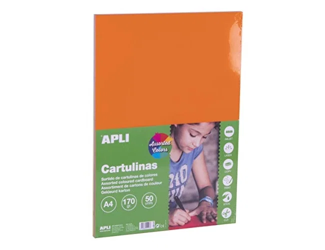 APLI Cartulina A4 Colores Intensos Surtidos 170g Paquete de 50 Hojas