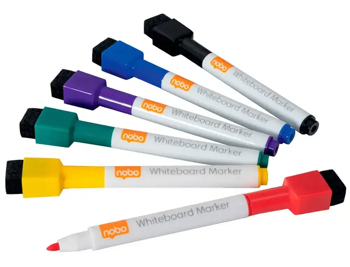 Nobo Rotuladores Mini para Pizarra Blanca con Borrador y Tapa Magnética, 6 Colores Surtidos Nobo Rotuladores Mini para Pizarra Blanca con Borrador y Tapa Magnética, 6 Colores Surtidos