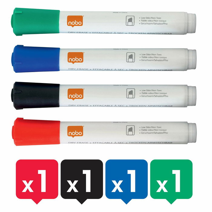 NOBO Kit para Pizarra Blanca con 4 Rotuladores, Borrador y Spray NOBO Kit para Pizarra Blanca con 4 Rotuladores, Borrador y Spray