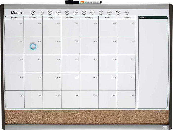 Nobo Planificador Mensual Magnético con Tablero de Corcho 585x430 mm