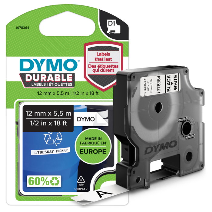 Dymo D1 Durable 12mm x 5,5m Negro sobre blanco Dymo D1 Durable 12mm x 5,5m Negro sobre blanco