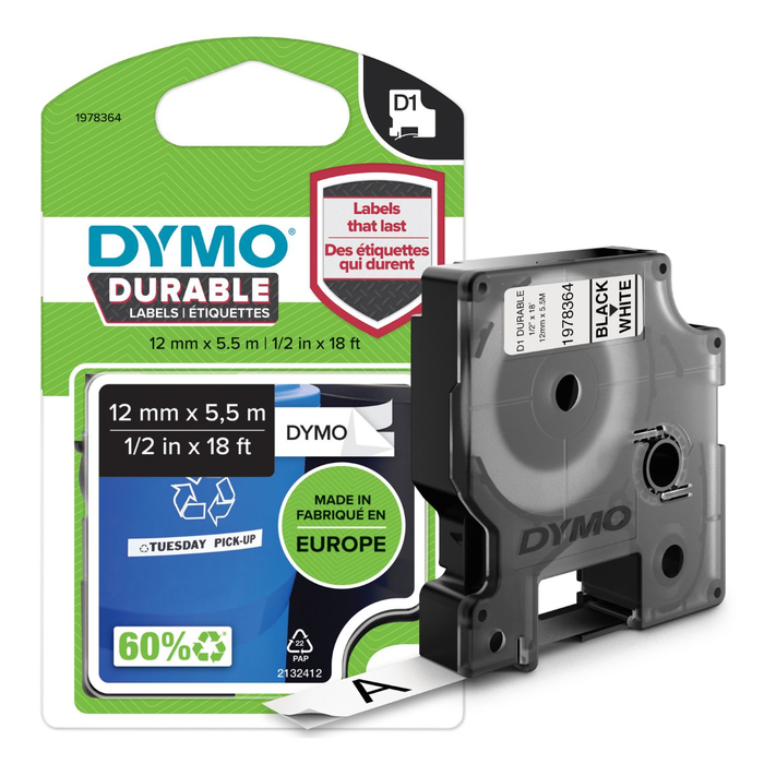 Dymo Cinta D1 Durable 12mm x 5,5m Negro sobre Blanco Dymo Cinta D1 Durable 12mm x 5,5m Negro sobre Blanco