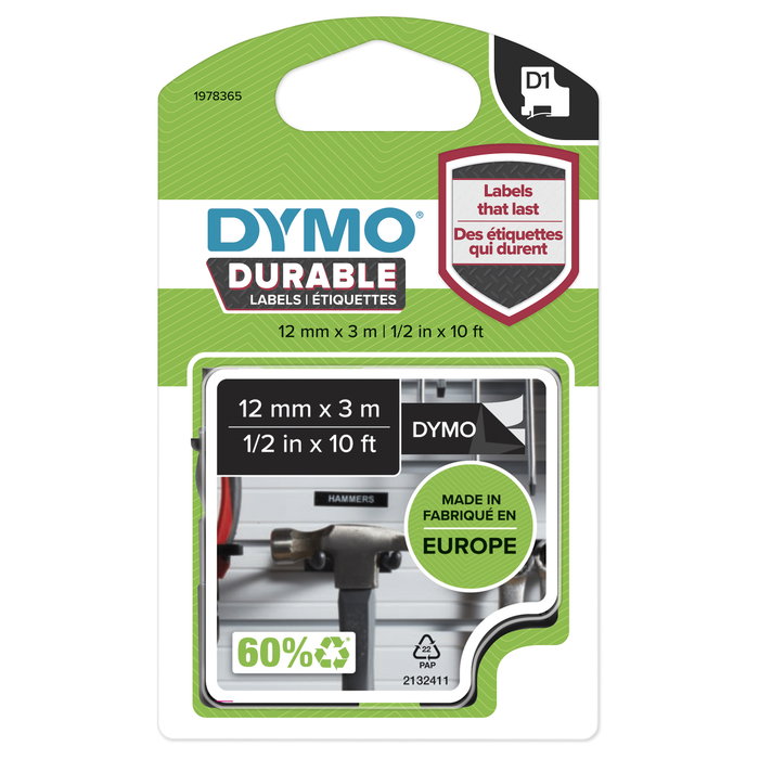 Dymo DYMO D1 Cinta de Vinilo 12mm x 3m Blanco sobre Negro Dymo DYMO D1 Cinta de Vinilo 12mm x 3m Blanco sobre Negro