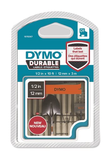 Dymo Cinta D1 Durable 12mm x 3m Negro sobre Naranja