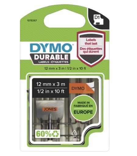 Dymo Cinta D1 Durable 12mm x 3m Negro sobre Naranja