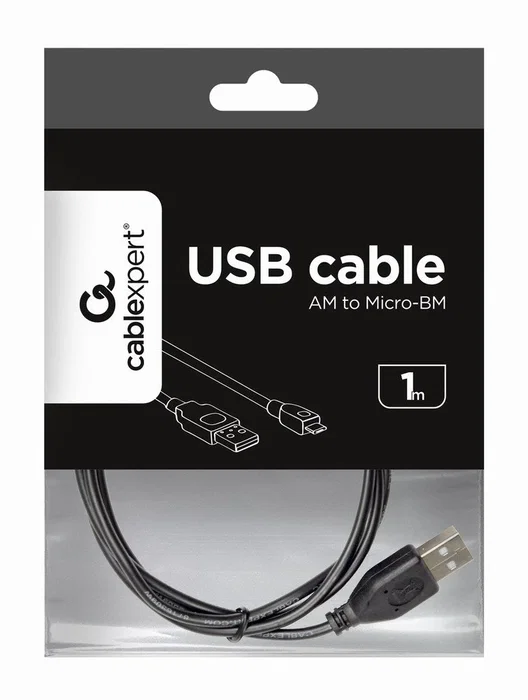 Gembird CCP-MUSB2.0-AMBM-1M Cable USB-A a Micro-USB B (Macho/Macho) 1m, Negro, Contactos Chapados en Oro, para Carga y Datos