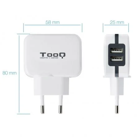 Tooq TQWC-1S02WT Cargador de Pared 2 Puertos USB 17W Blanco