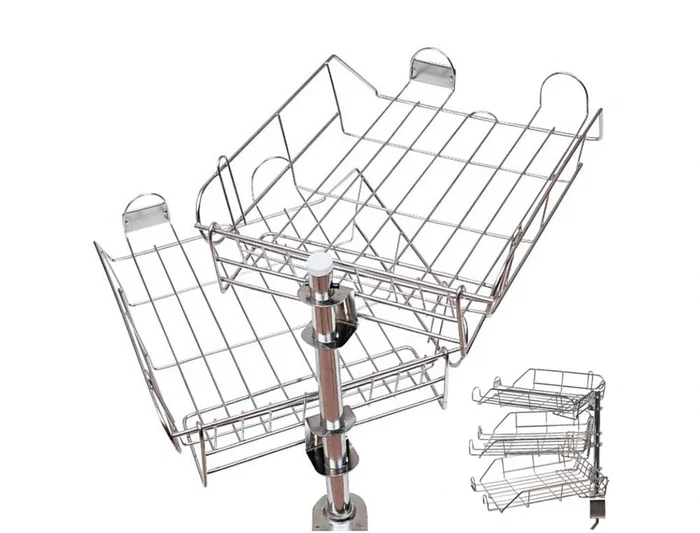 Q-connect Bandeja con Soporte Giratorio, 3 Bandejas Metálicas Cromadas, Giro 360°, Metal, Cromada, 275x90x370 mm