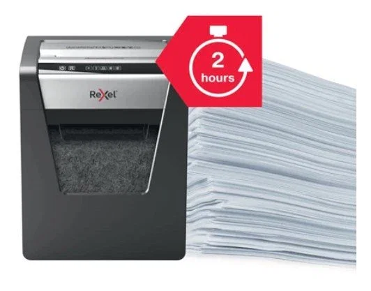 Rexel Momentum X415 - Trituradora de Papel de Corte Cruzado Nivel de Seguridad P-4 (4x40mm) para 15 Hojas, Silenciosa 58dB, Negro/Gris