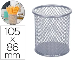 Q-connect Cubilete Portalapices Metálico Rejilla Plata Redondo Diámetro 86 mm Alto 105 mm