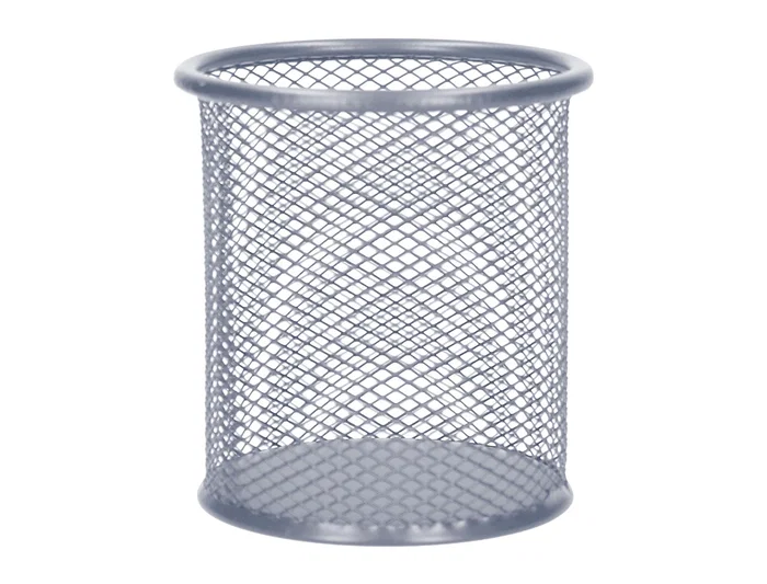 Q-connect Cubilete Portalapices Metálico Rejilla Plata Redondo Diámetro 86 mm Alto 105 mm