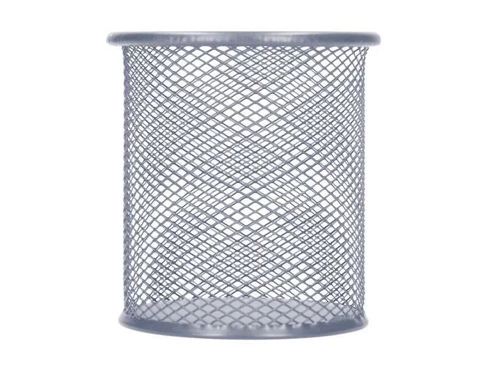 Q-connect Cubilete Portalapices Metálico Rejilla Plata Redondo Diámetro 86 mm Alto 105 mm