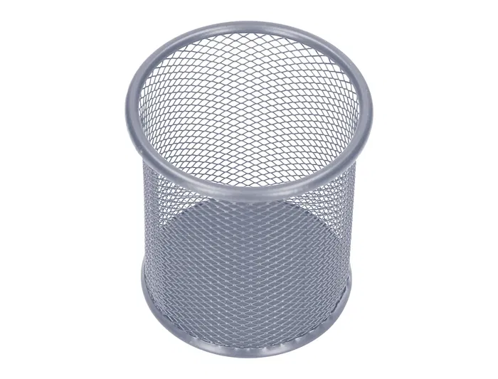 Q-connect Cubilete Portalapices Metálico Rejilla Plata Redondo Diámetro 86 mm Alto 105 mm