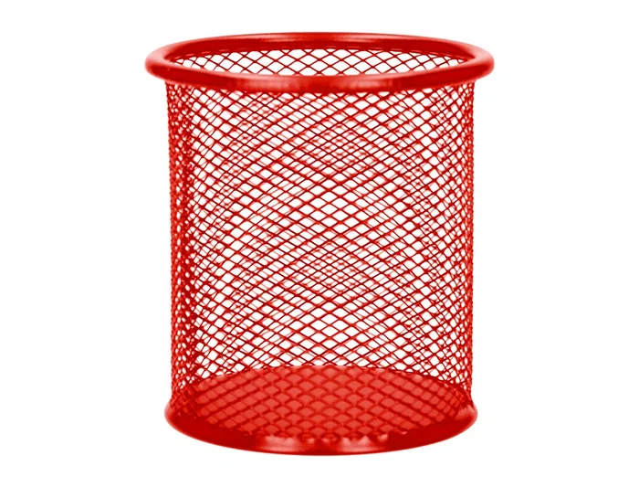 Q-connect Cubilete Portalapices Rojo Metal Redondo Rejilla Diametro 86 mm Alto 105 mm